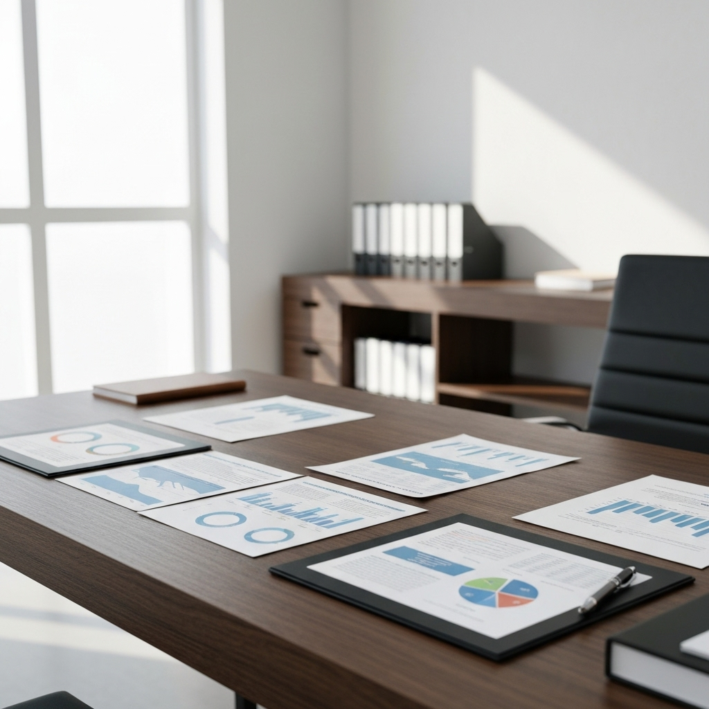 Environmental compliance documents and charts on desk